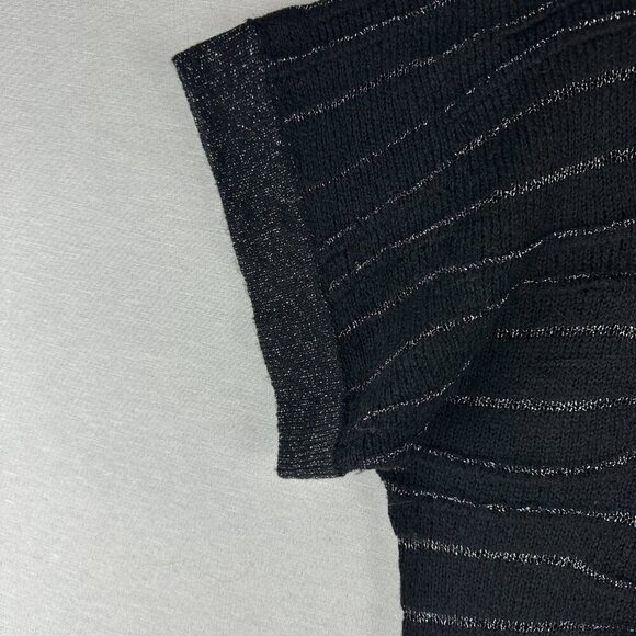 ROZ & ALI WOMEN'S BLACK w/ SILVER METALLIC, COWL NECK SWEATER, L LARGE - Picture 4 of 9